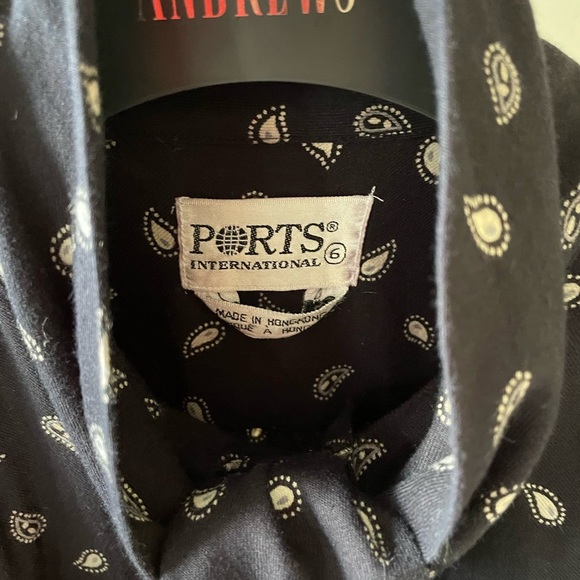 Ports Vintage Lg Sleeve Paisley Cotton + Wool Blouse Navy White Gray Sz 6 - Picture 6 of 12